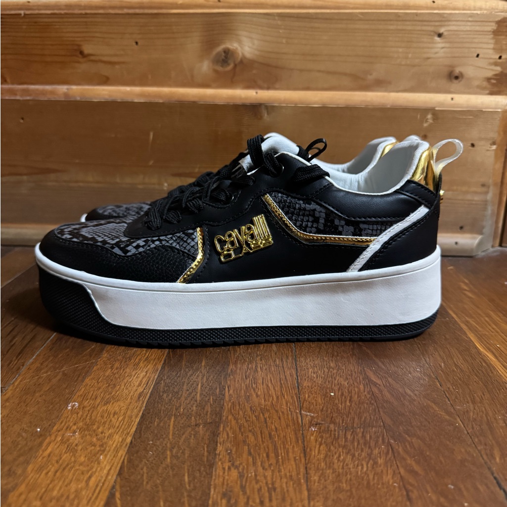 Women’s Cavalli Black And Gold Platform Sneakers